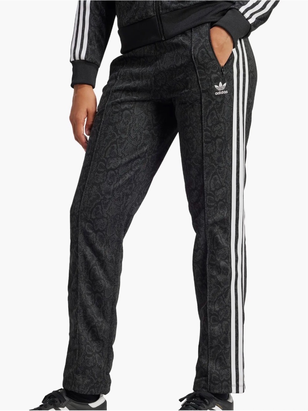 adidas Black Snake-Print Track Pants with White Three Stripes